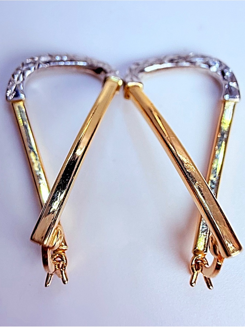 Two-Tone Gold and Silver Geometric Drop Earrings - Women Jewelry - Picture 9 of 17